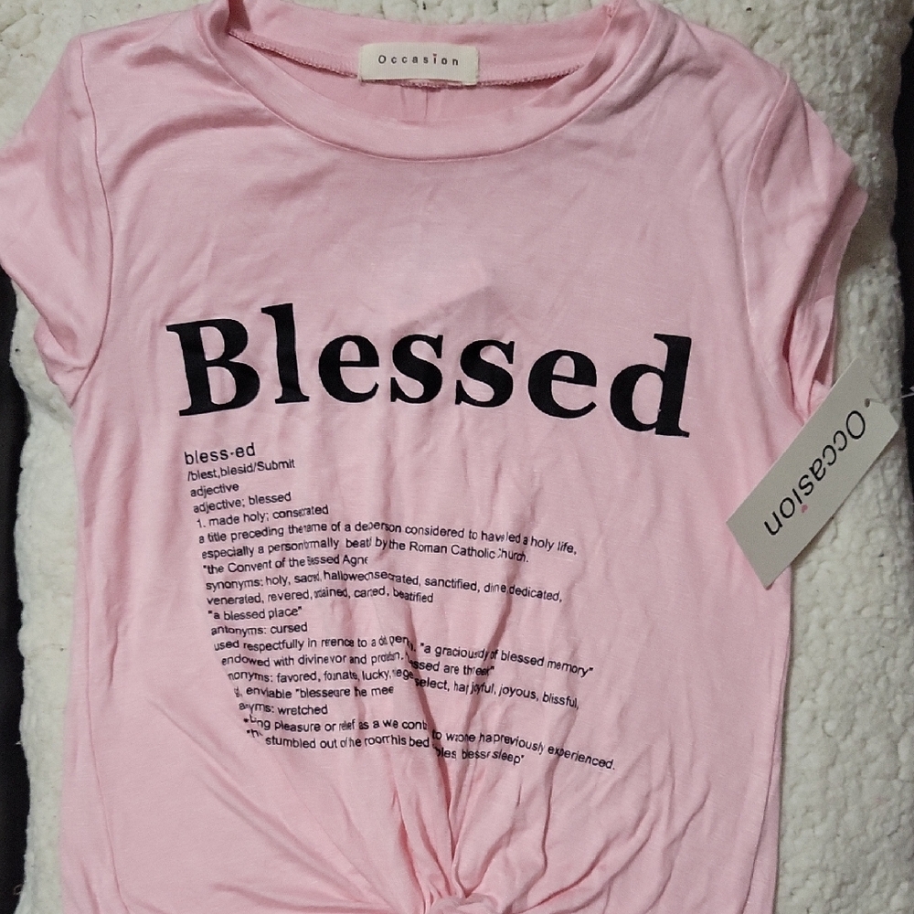 Occasion Pink 'Blessed' Tee with Knot Detail